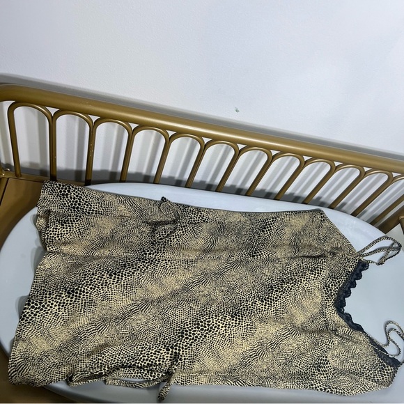 Vintage 90s leopard print slip Dress w/ floral lace trim & side slit size medium - Picture 12 of 13